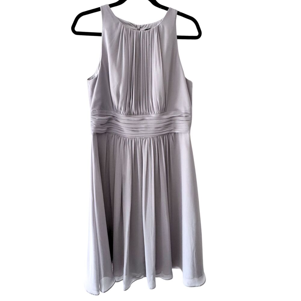 Ralph Lauren Cocktail Dress, Formal Pleated Gray Chiffon, Midi Womens 10